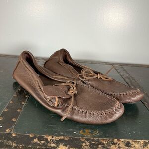 Minnetonka Genuine Moose Leather 892 Moccasins Chocolate Brown Men Size 16